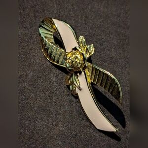 Vintage Avon Gold & Blush Breast Cancer Awareness Ribbon Brooch